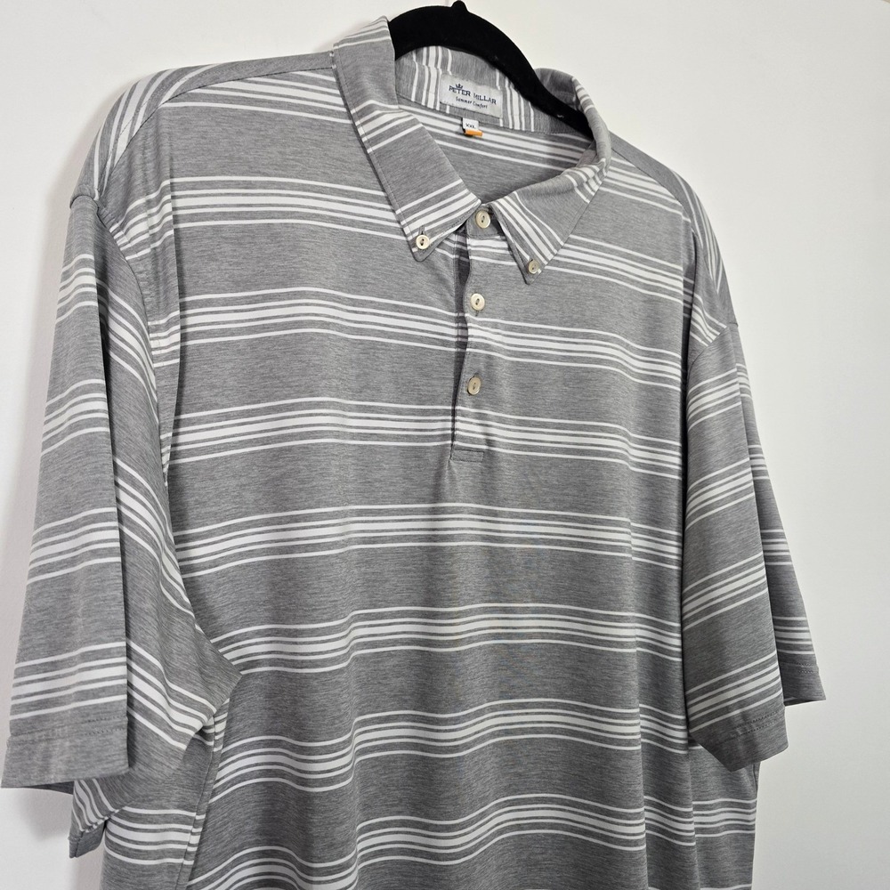 Peter Millar Polo Shirt Mens 2XL Grey Striped Summer Comfort‎ Golf Tee